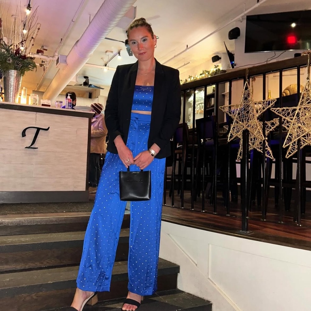 Blue Sequin Pant Suit Size M